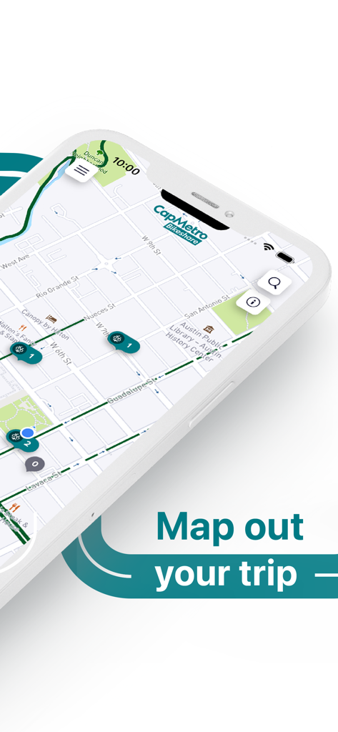 CapMetro Bikeshare - CapMetro Bikeshare app interactive map showing bike and dock locations in Austin Texas