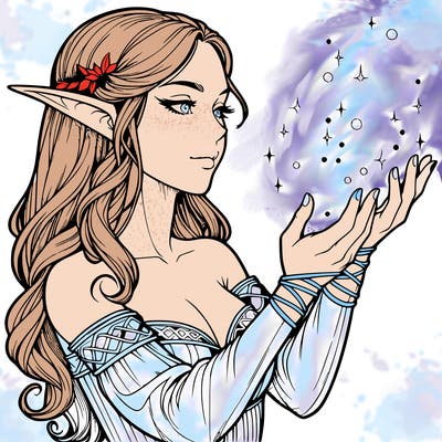 realistic elf girl doing magic