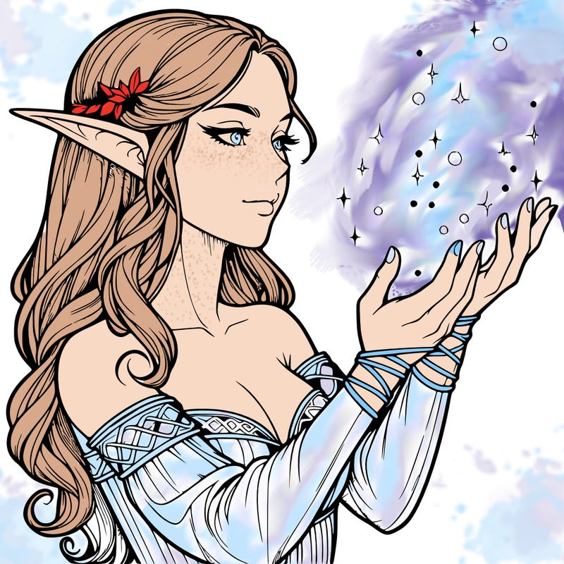 realistic elf girl doing magic