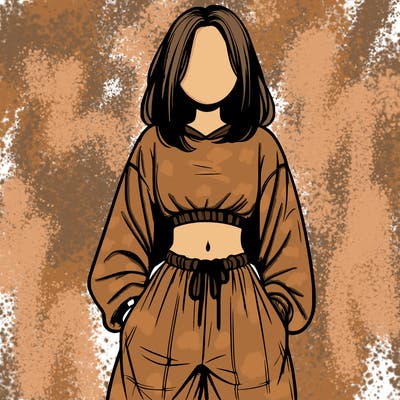 realistic girl faceless with baggy pants and a crop top