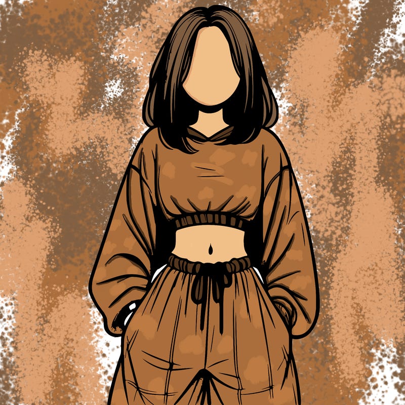 realistic girl faceless with baggy pants and a crop top