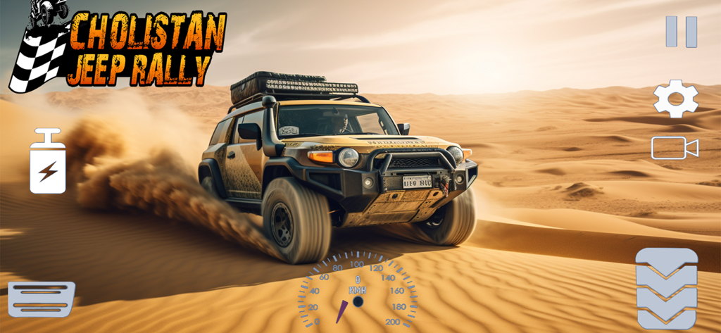 4x4 Offroad Jeep Driving - A 4x4 offroad vehicle racing through desert sand dunes in a jeep rally simulation