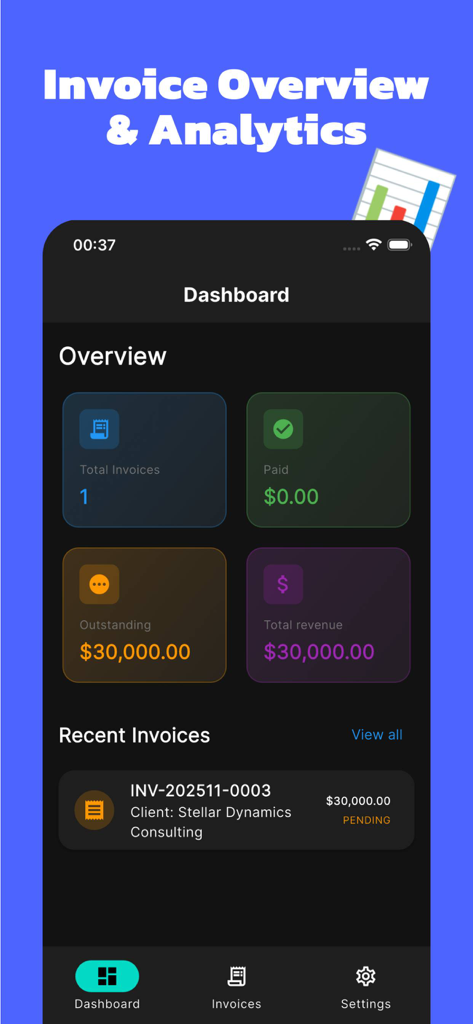 Simple Invoice Pro creator - 収益分析と請求書ステータストラッキングを表示するSimple Invoice Proアプリのダッシュボード