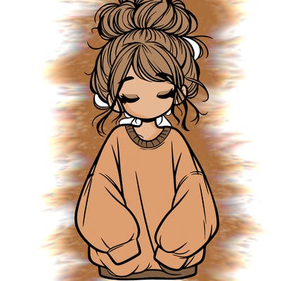girl with baggy sweatshirt and messy bun
