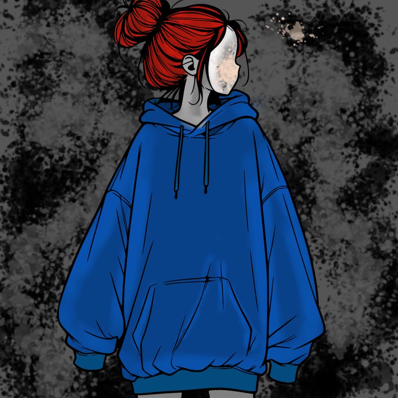 realistic girl with a oversized sweatshirt on and a bun