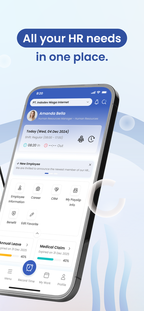 SunFish Mobile - SunFish Mobile app dashboard displaying employee profile information attendance tracking and HR management tools