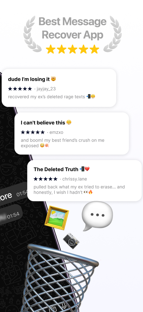 RE-CO: Secure Messages - Five star user reviews for RE-CO deleted message recovery app
