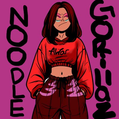 realistic girl faceless with baggy pants and a crop top