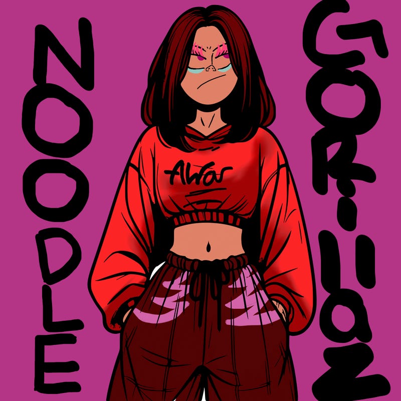 realistic girl faceless with baggy pants and a crop top