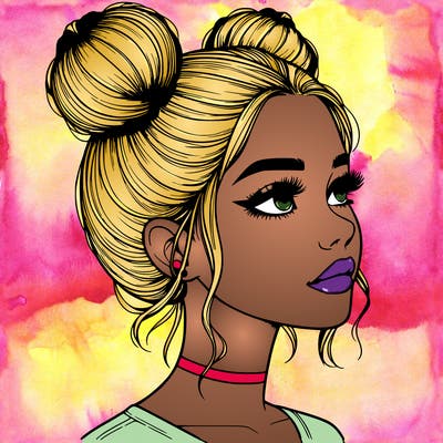 realistic girl with buns on the top of her head