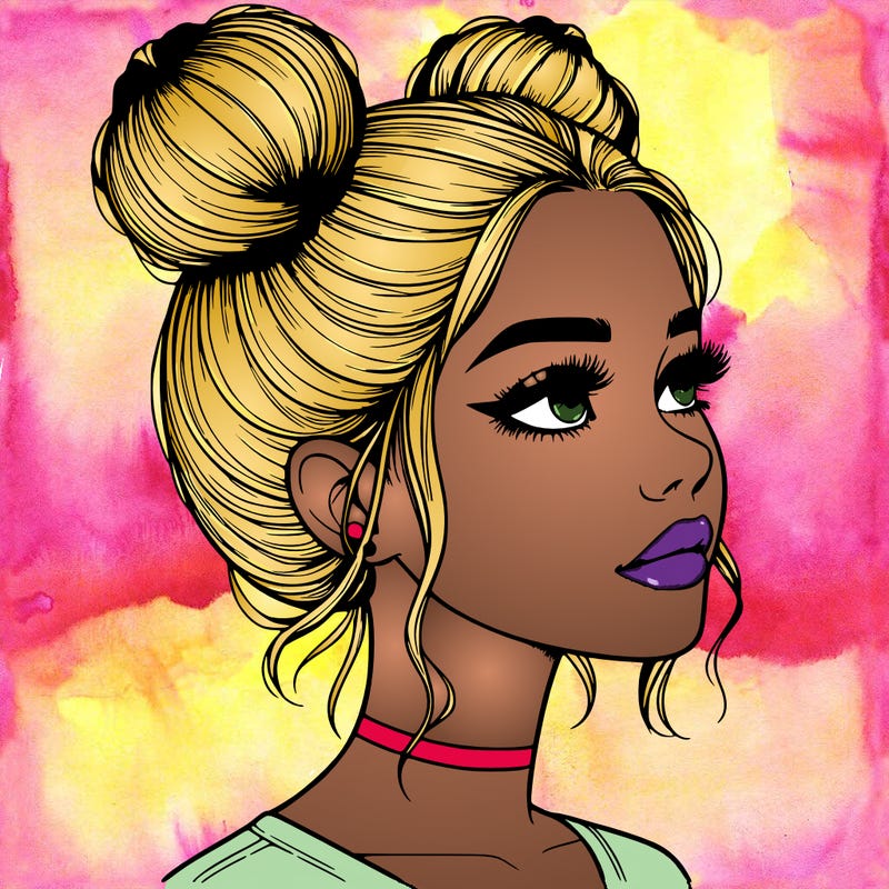 realistic girl with buns on the top of her head