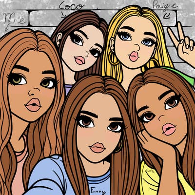 group of teen girls friends y2k up close in a selfie