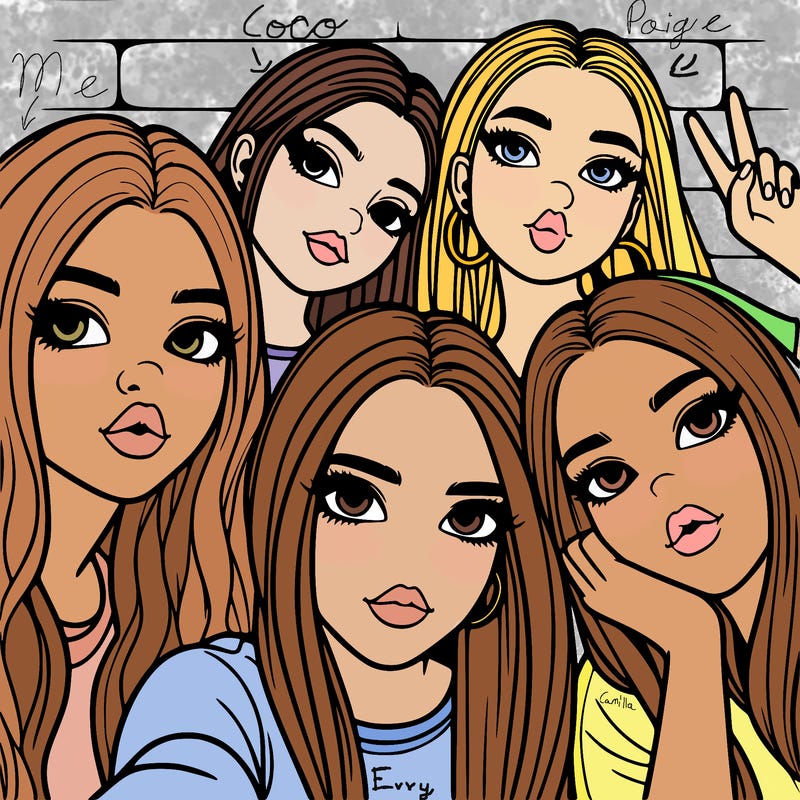 group of teen girls friends y2k up close in a selfie