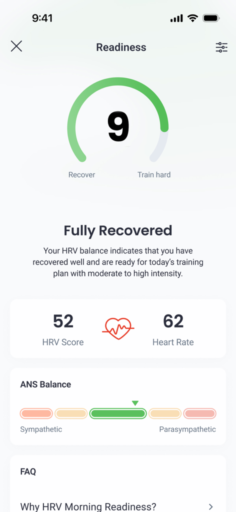 Final Surge - Final Surge app interface showing morning readiness score and HRV data for endurance training recovery