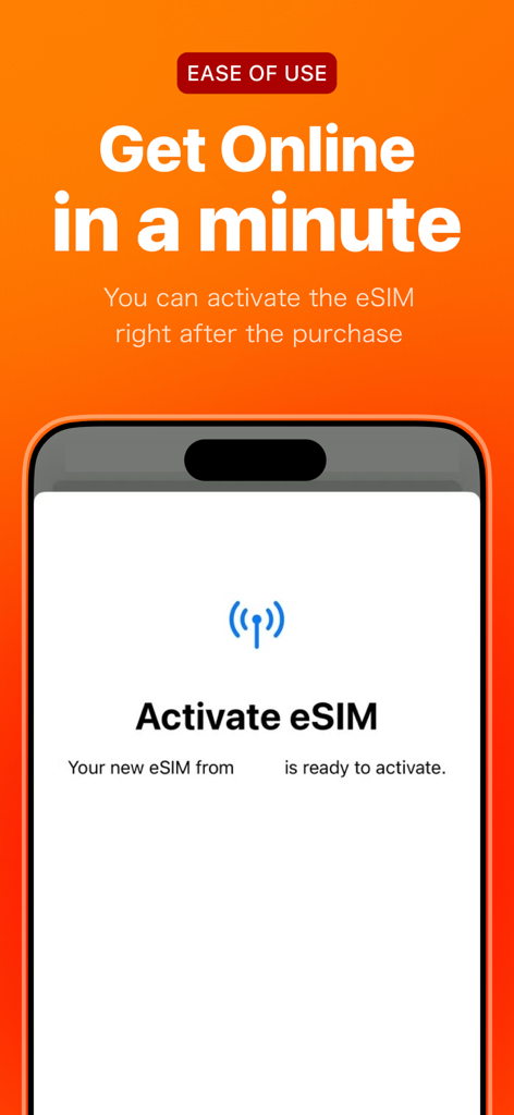 Travel eSIM from $1.99 | Simmy - Simmy app screen showing quick travel eSIM activation to get online in a minute