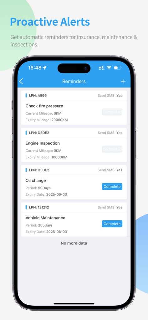 Fleet Butler - Fleet Butler app interface showing proactive maintenance reminders for vehicle inspections oil changes and tire pressure