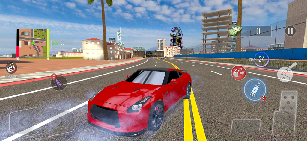 Midnight City Drifting Games - A red sports car drifting on a city road in the mobile game Midnight City Drifting Games.