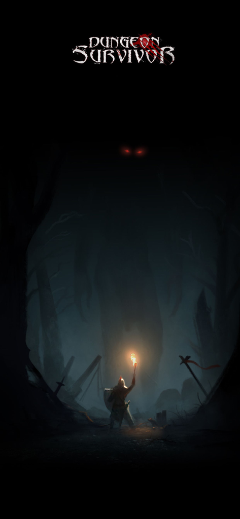 Dungeon Survivor - Adventurer with a torch facing a giant monster in a dark misty forest