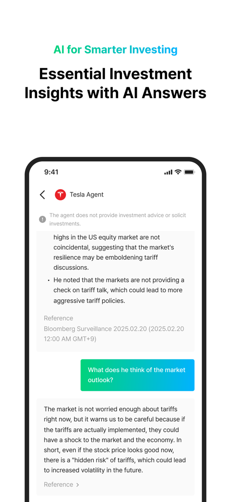 Vest Way - Investment Guide - Vest Way app interface showing AI powered investment insights and market analysis chat