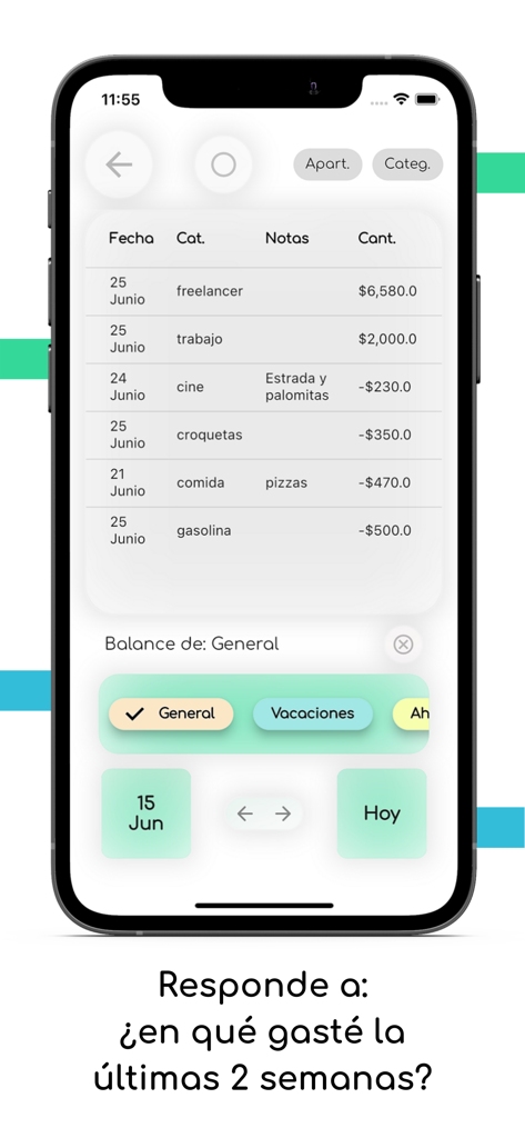 Smartphone screen displaying the transaction history of the Simple Wallet App with income and expense entries.