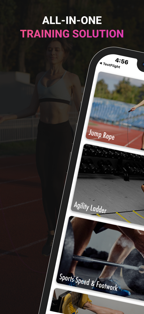 Jump Rope Workouts & Routines - La aplicación Jump Rope Workouts muestra categorías de entrenamiento de agilidad y velocidad