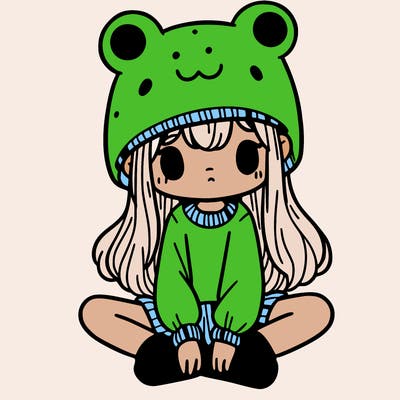 a girl wearing a frog hat and some frog socks