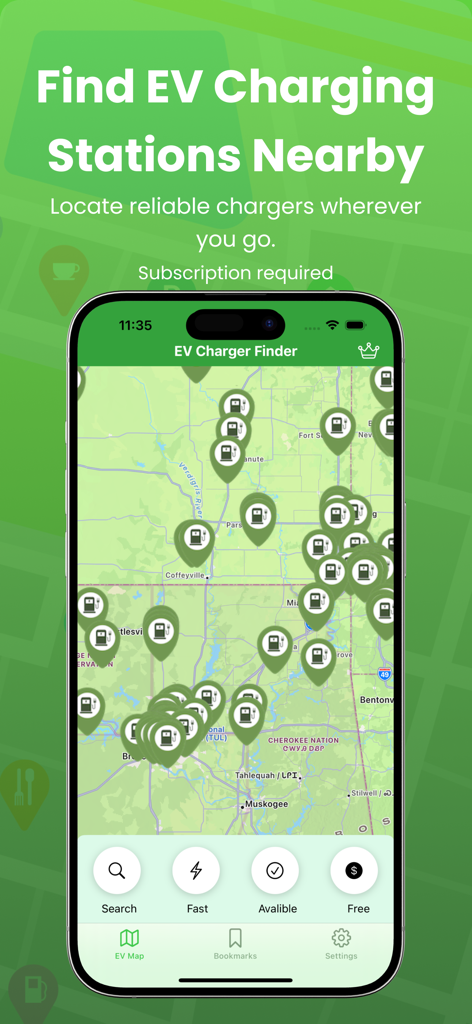 Charge Point for Tesla - A mobile app interface displaying a map of nearby electric vehicle charging stations.