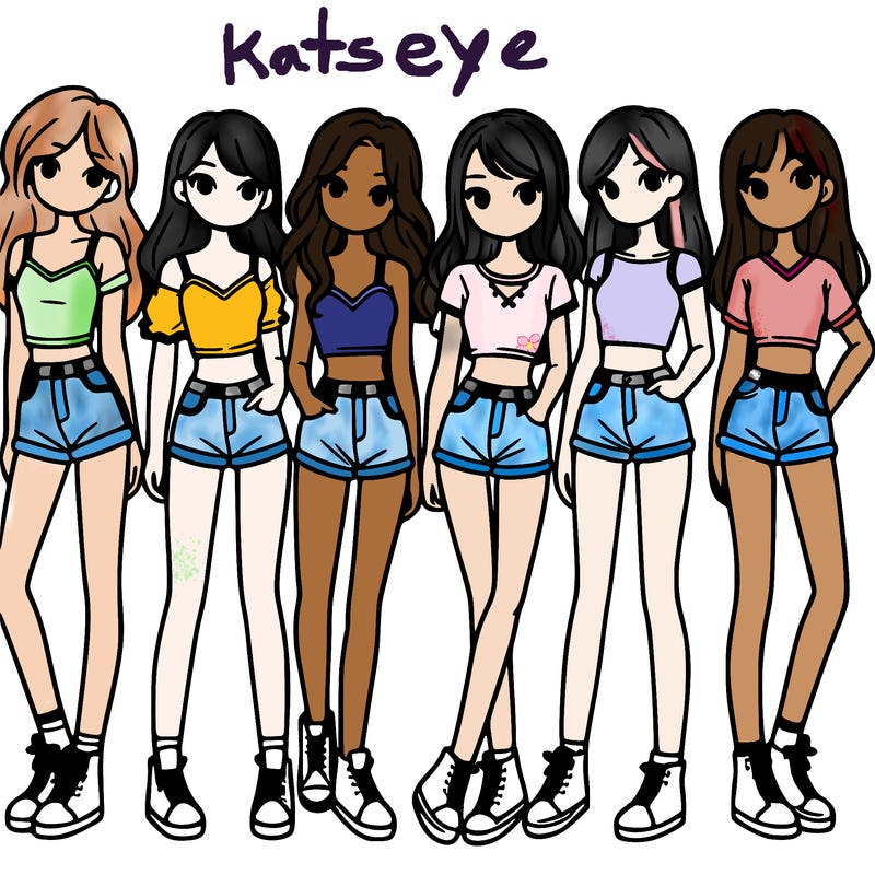 a group of girls wearing crop tops and shorts