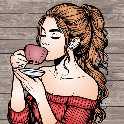 realistic woman drinking tea