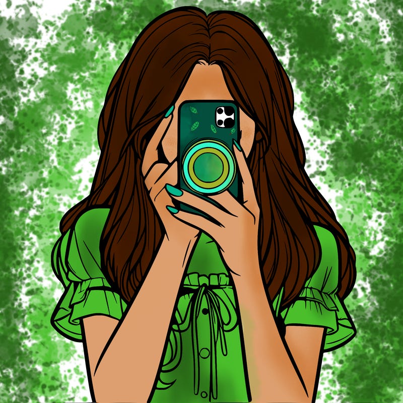 a realistic girl holding her phone taking pictures