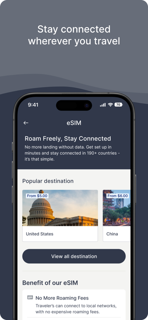 Investec InTransit - Investec InTransit app eSIM feature for international roaming and data