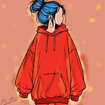 realistic girl with a oversized sweatshirt on and a bun