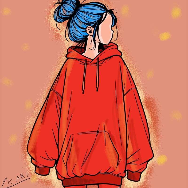realistic girl with a oversized sweatshirt on and a bun
