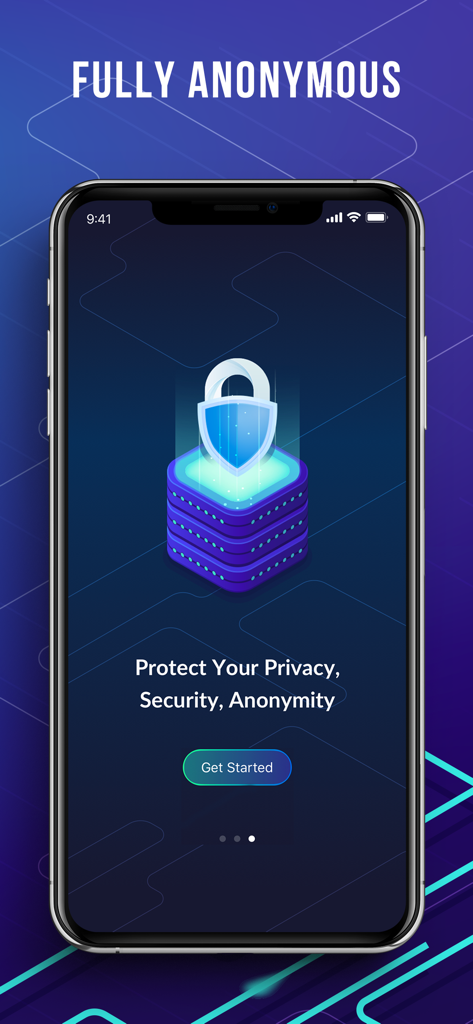 iVPN: VPN for Privacy,Security - iVPN mobile app interface showing a fully anonymous message with a shield and padlock icon for data security