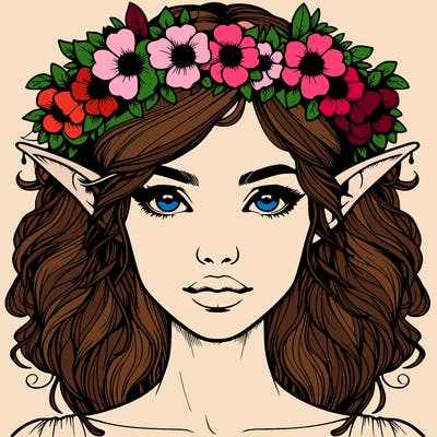 realistic female elf with flower crown