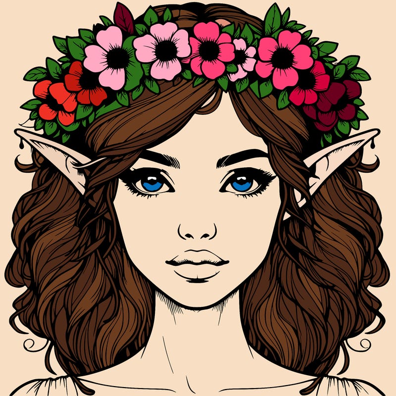 realistic female elf with flower crown