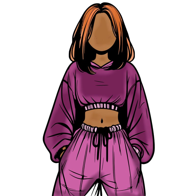 realistic girl faceless with baggy pants and a crop top