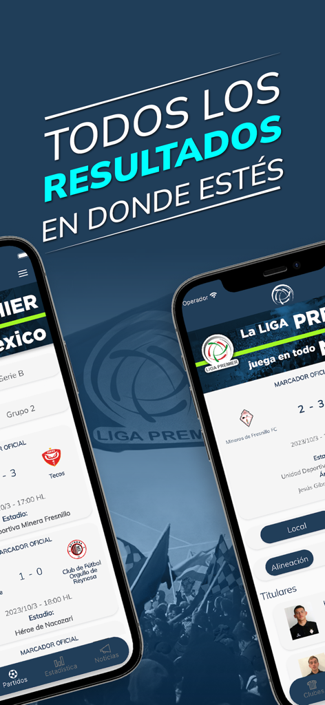 LIGA PREMIER Oficial - Interface of the LIGA PREMIER Oficial app displaying match results and official statistics
