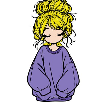 girl with baggy sweatshirt and messy bun