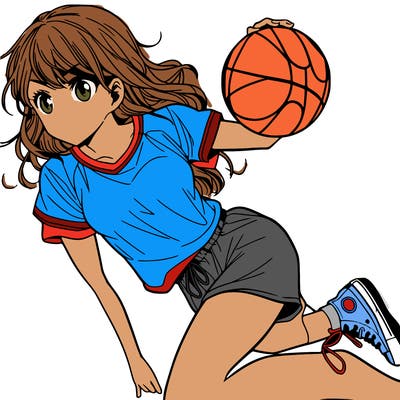 teen manga girl playing basketball