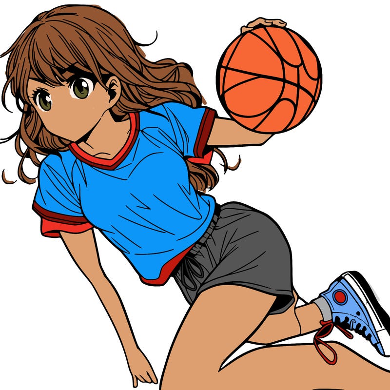 teen manga girl playing basketball