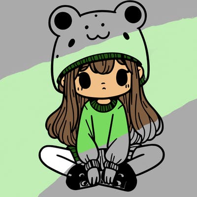a girl wearing a frog hat and some frog socks