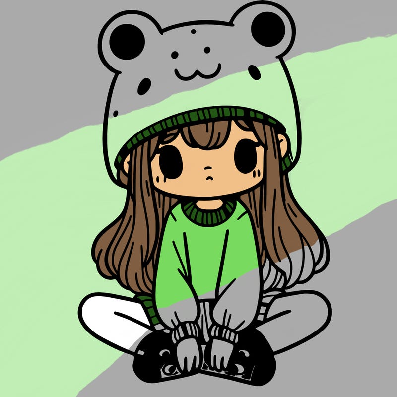 a girl wearing a frog hat and some frog socks
