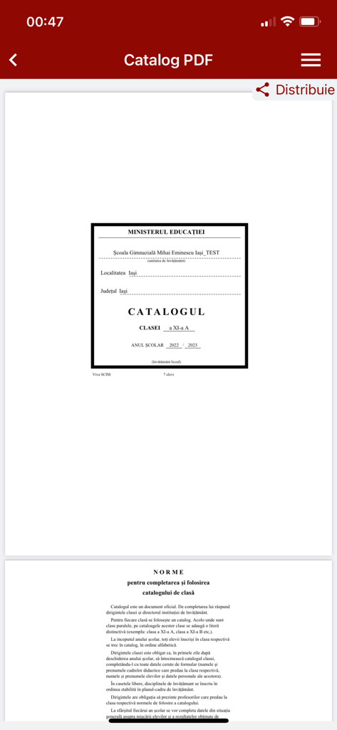 Catalog Viva - Digital school catalog PDF preview in the Catalog Viva mobile app