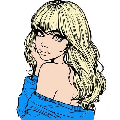 realistic girl with bangs looking over her shoulder