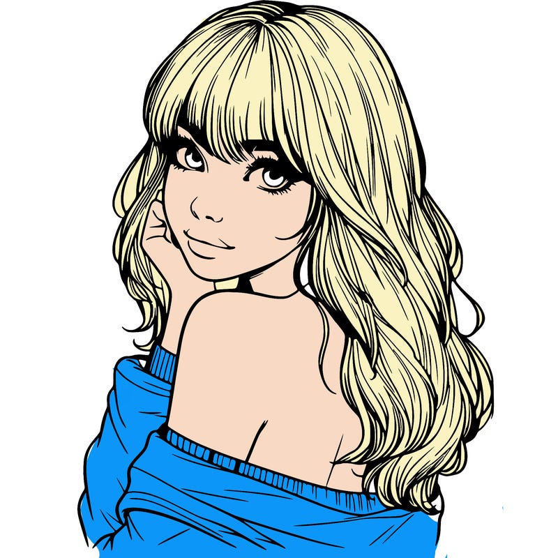 realistic girl with bangs looking over her shoulder