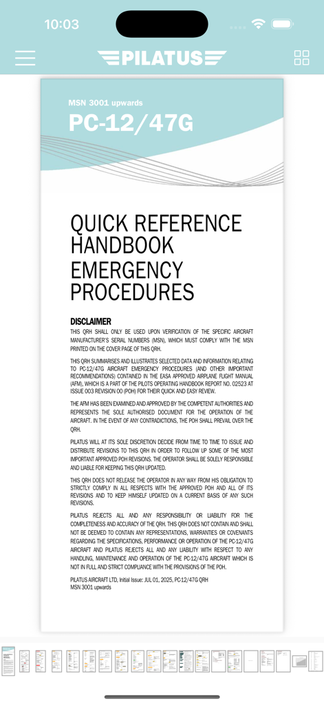 Pilatus PC-12 eQRH - Pilatus PC-12 Quick Reference Handbook emergency procedures cover page