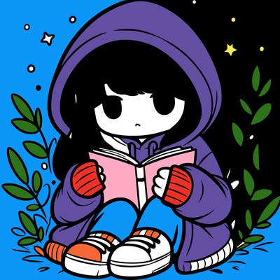girl in oversized hoodie reading a book
