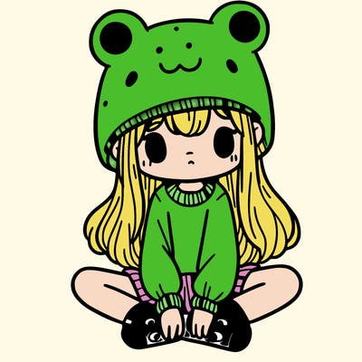 a girl wearing a frog hat and some frog socks