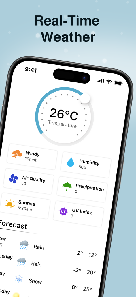 Room Temperature Thermometer - Interface of the Room Temperature Thermometer app showing real-time weather data including temperature humidity and wind speed